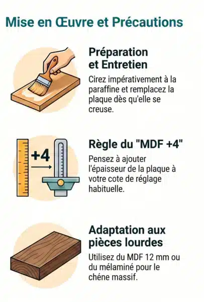 Glisser une plaque de MDF 4 mm sur la table de raboteuse
